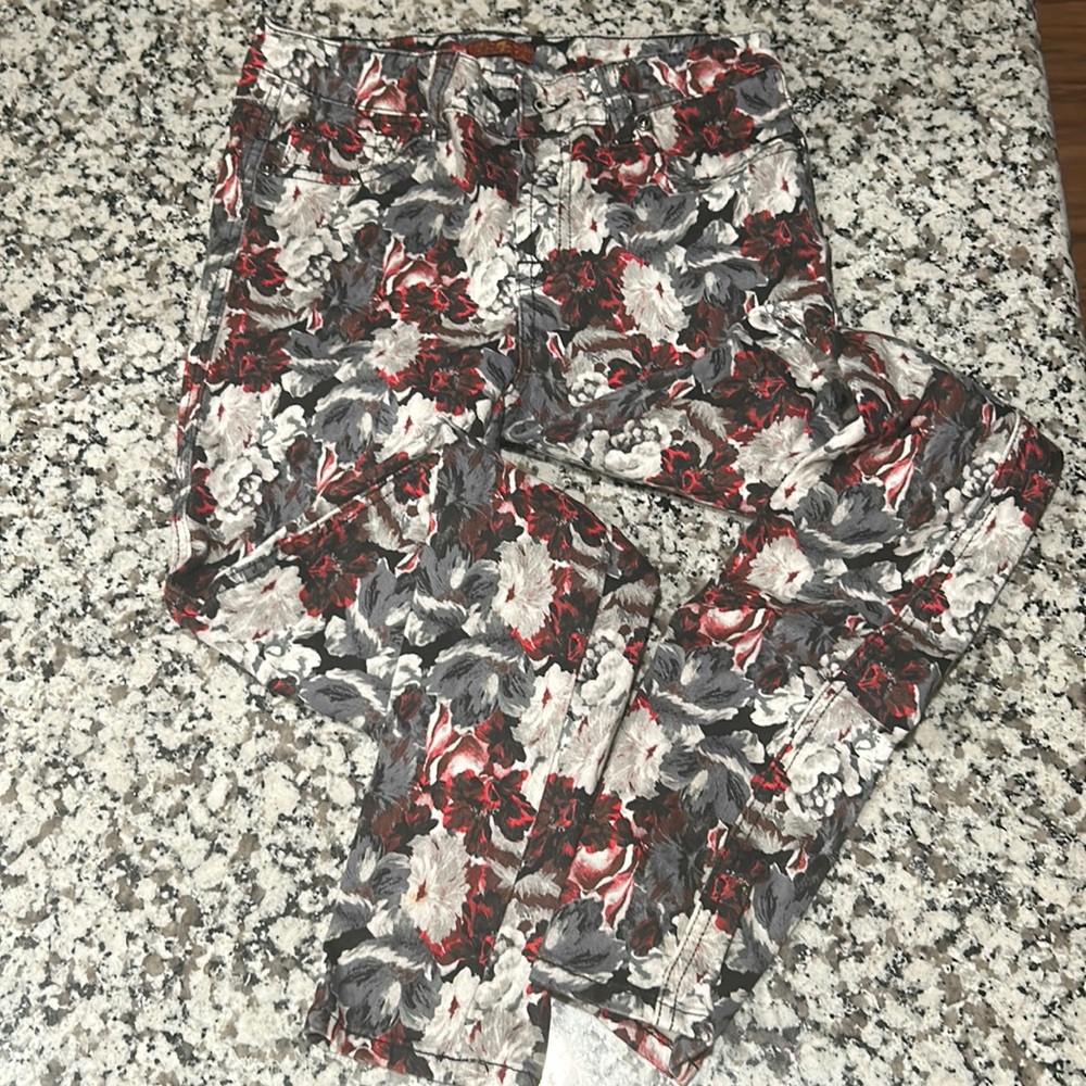 7 For All Mankind, Girls Jeans Size 14, Flower print grey, white, red, black